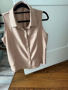 Sleeveless Button Front Shirt - Beige